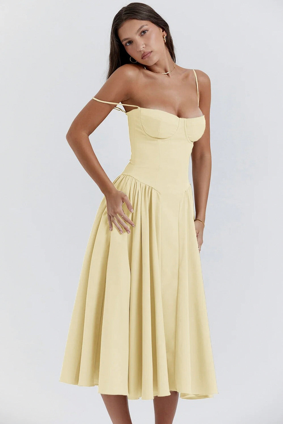 Corset Pleated Midi Dress