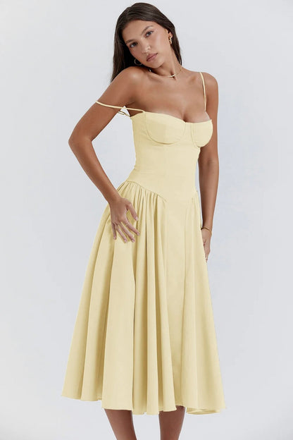 Corset Pleated Midi Dress