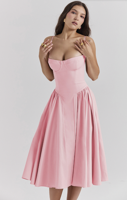 Corset Pleated Midi Dress