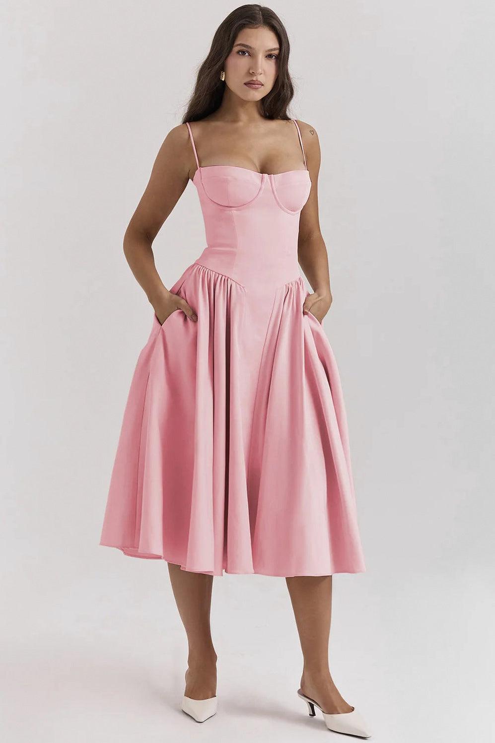 Corset Pleated Midi Dress
