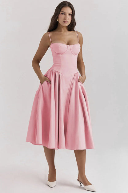 Corset Pleated Midi Dress