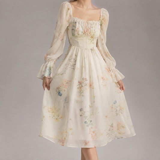 Corset Square Neck Midi Dress