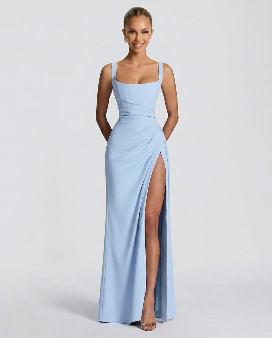Corset Square Neck Ruched Maxi Dress