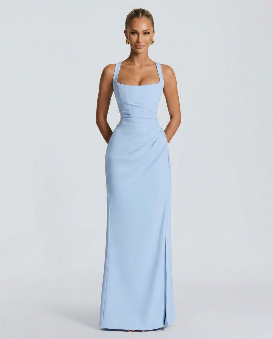 Corset Square Neck Ruched Maxi Dress
