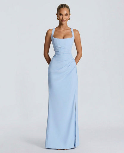 Corset Square Neck Ruched Maxi Dress