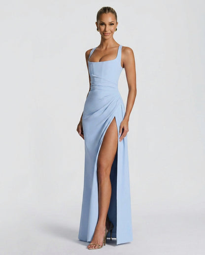 Corset Square Neck Ruched Maxi Dress