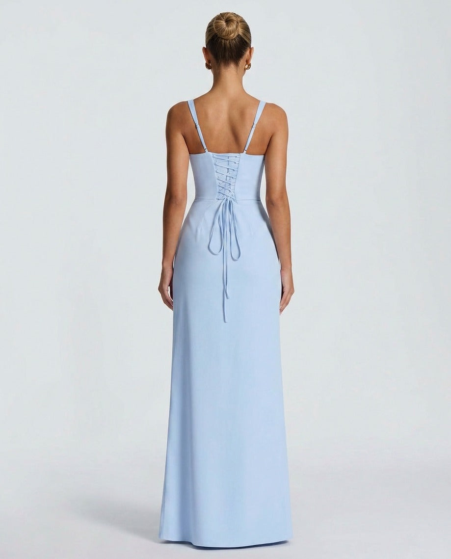 Corset Square Neck Ruched Maxi Dress