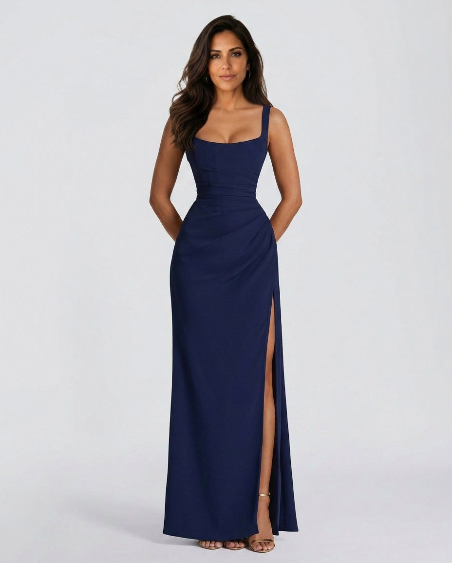 Corset Square Neck Ruched Maxi Dress