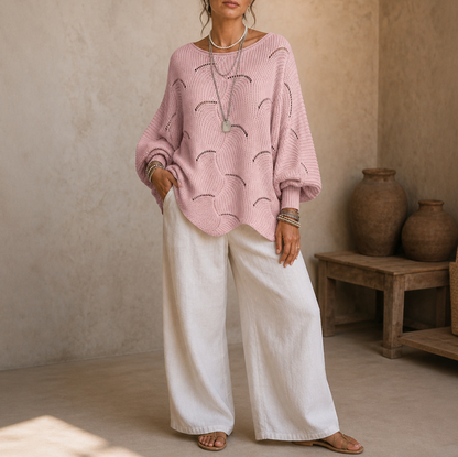 Crewneck Balloon Sleeve Scallop Sweater