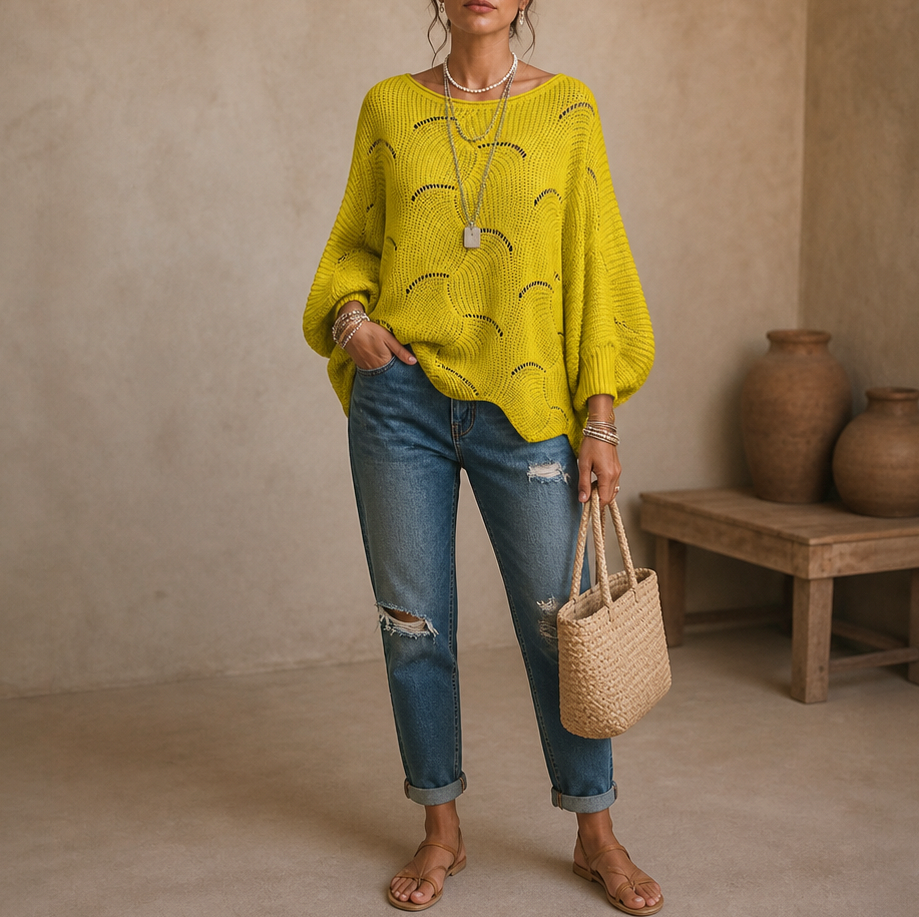 Crewneck Balloon Sleeve Scallop Sweater