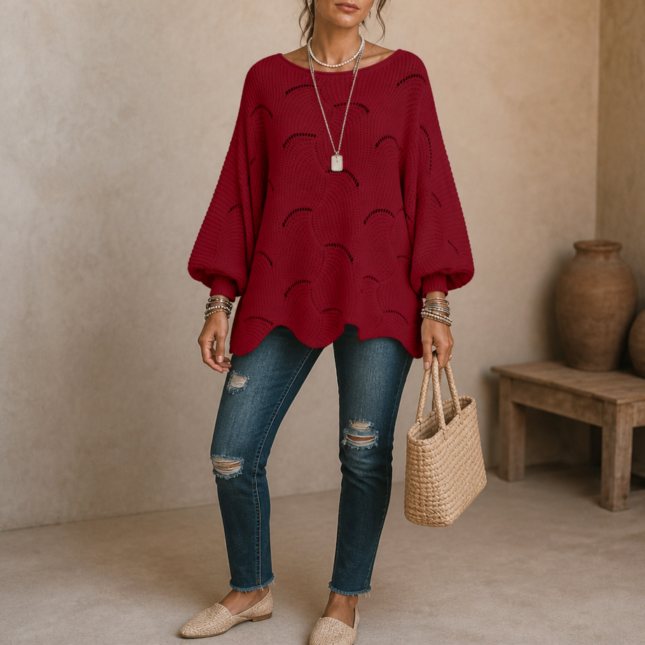 Crewneck Balloon Sleeve Scallop Sweater