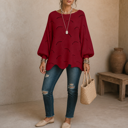 Crewneck Balloon Sleeve Scallop Sweater
