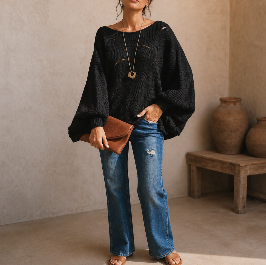 Crewneck Balloon Sleeve Scallop Sweater