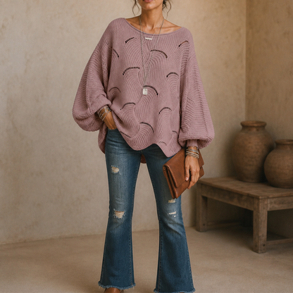 Crewneck Balloon Sleeve Scallop Sweater