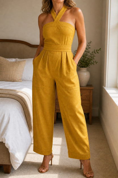 Crisscross Halter Wide Leg Jumpsuit