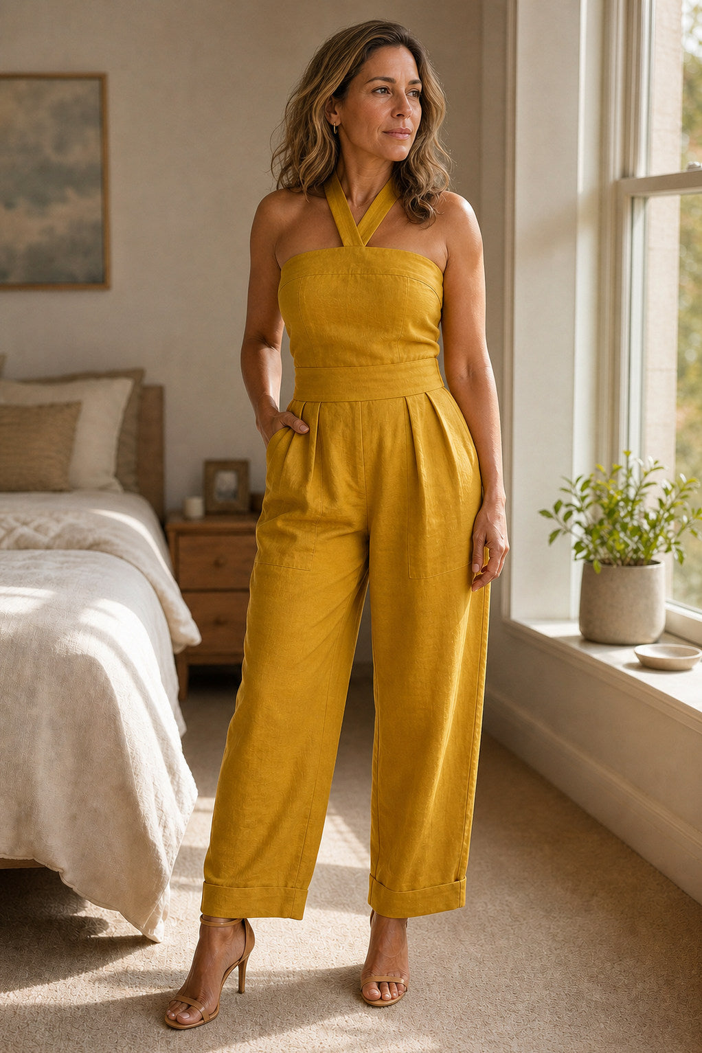 Crisscross Halter Wide Leg Jumpsuit