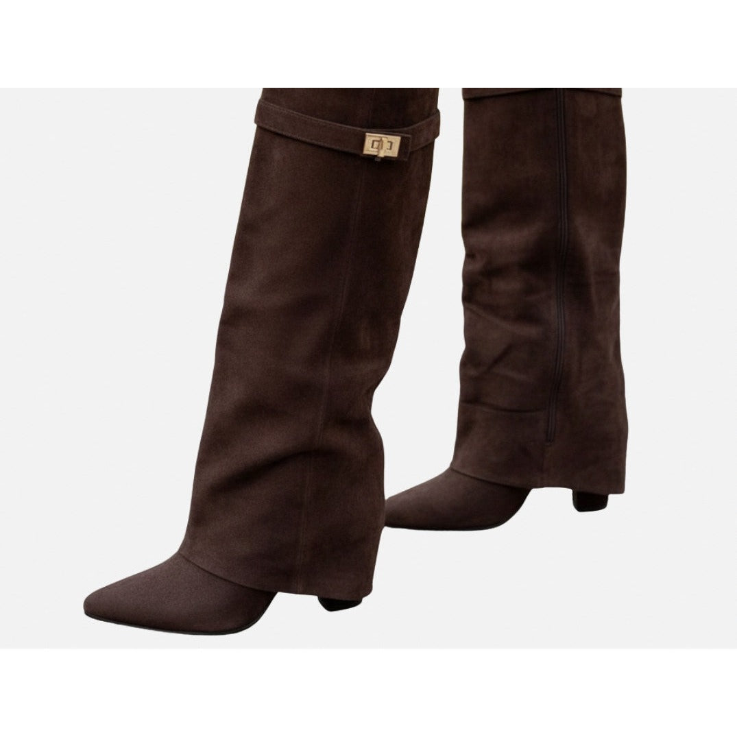 Fold Over Wedge Knee High Boots