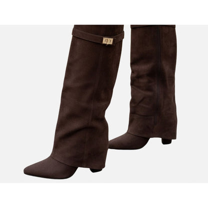 Fold Over Wedge Knee High Boots