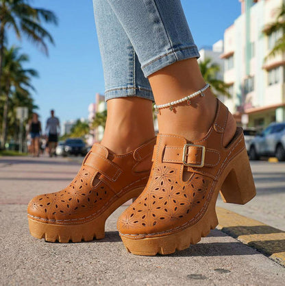 Cutout Platform Chunky Heel Clogs