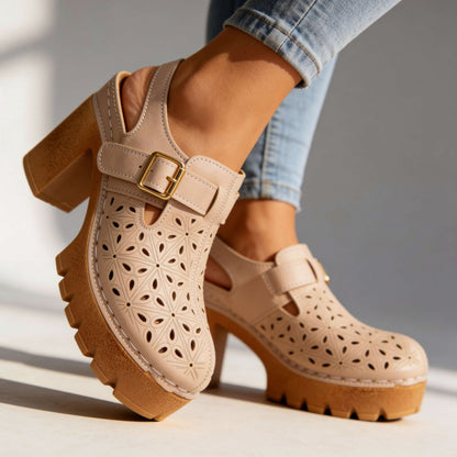Cutout Platform Chunky Heel Clogs