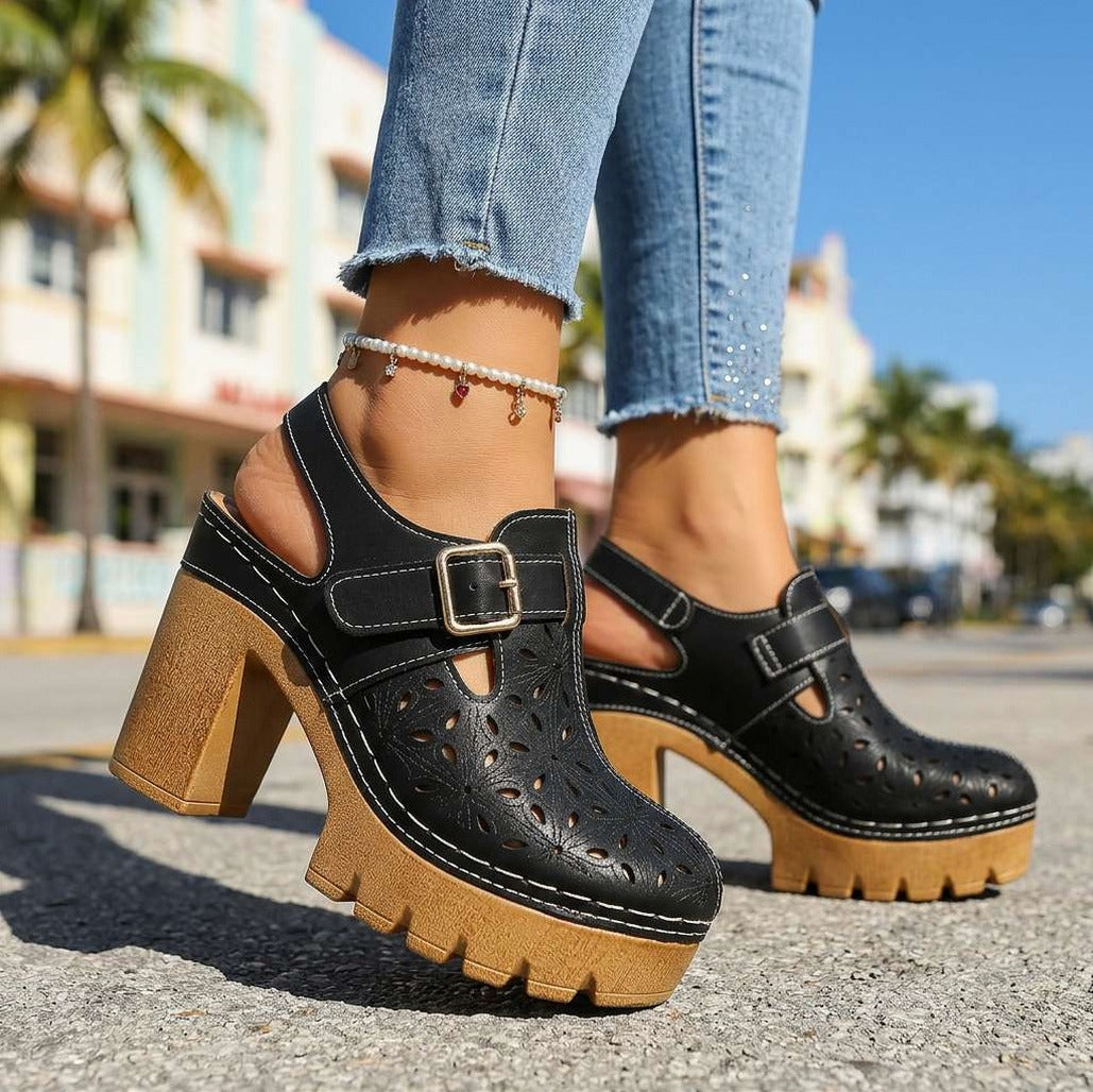 Cutout Platform Chunky Heel Clogs