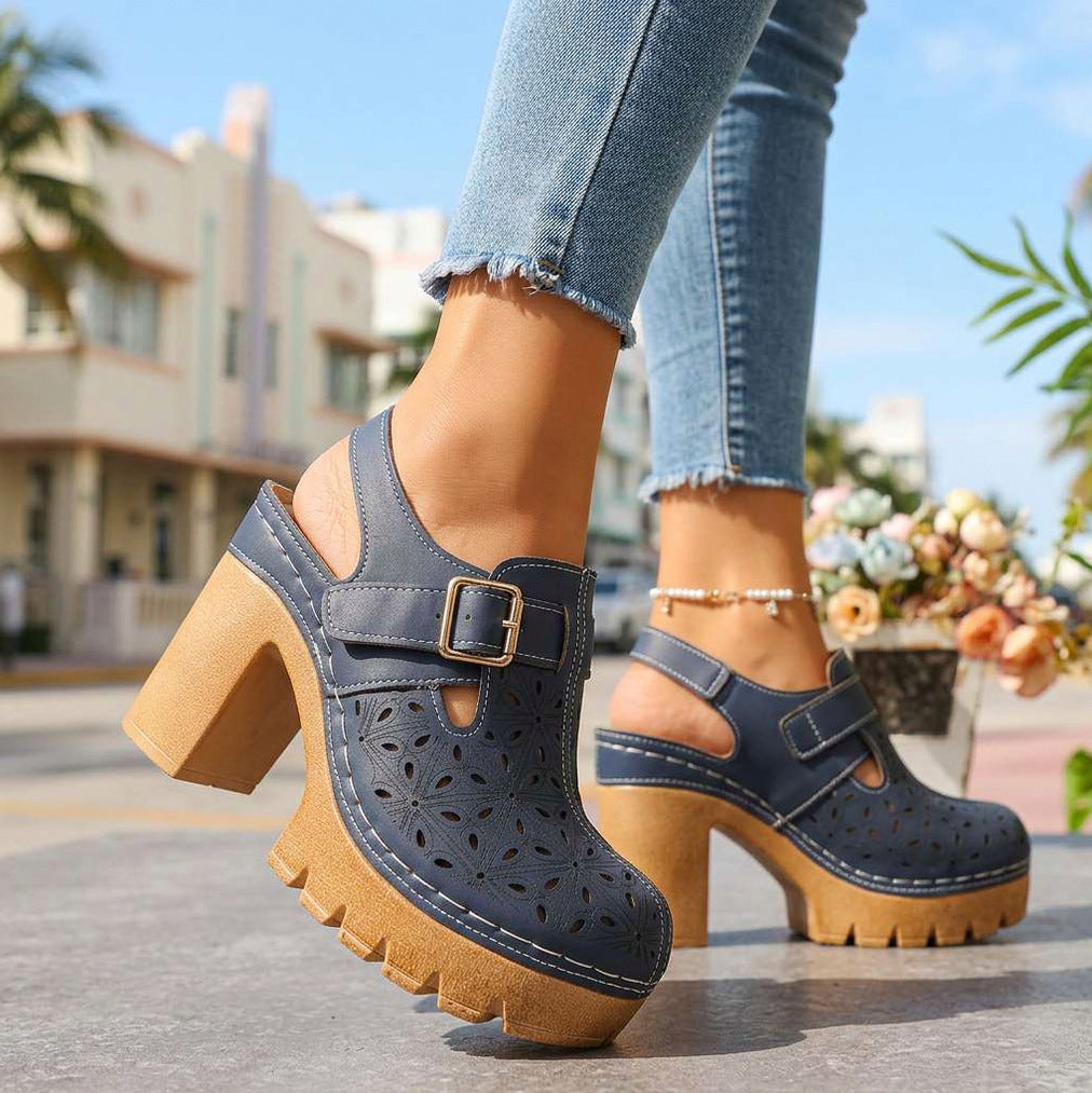 Cutout Platform Chunky Heel Clogs