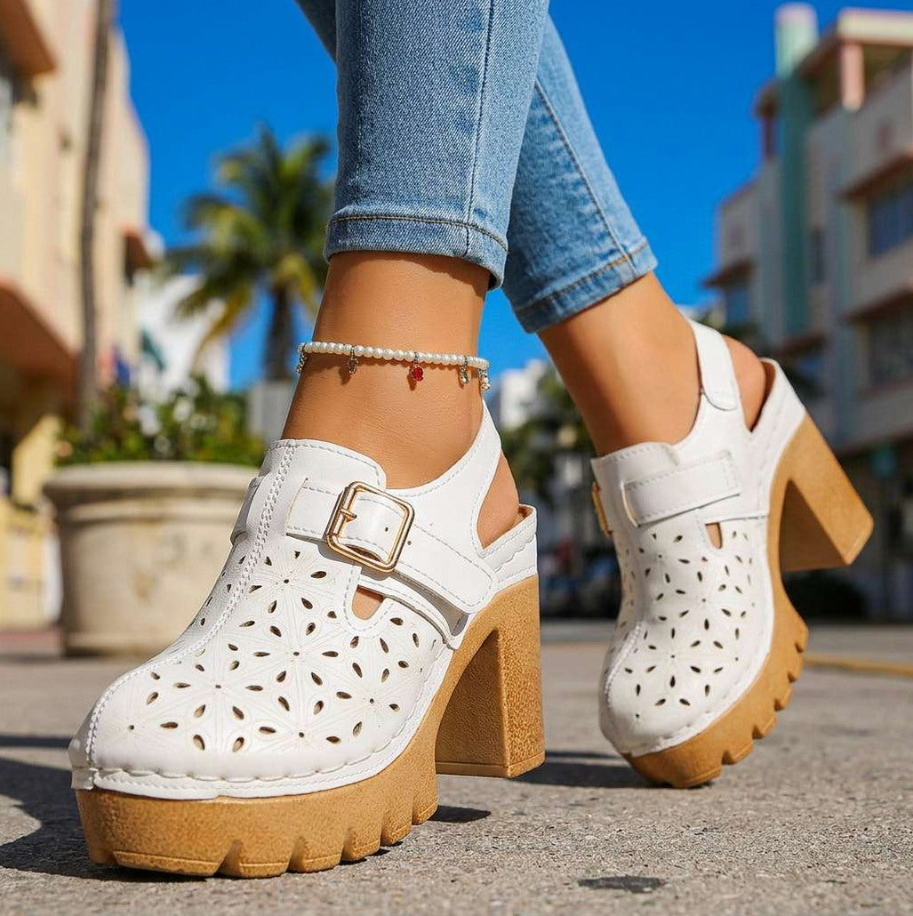 Cutout Platform Chunky Heel Clogs