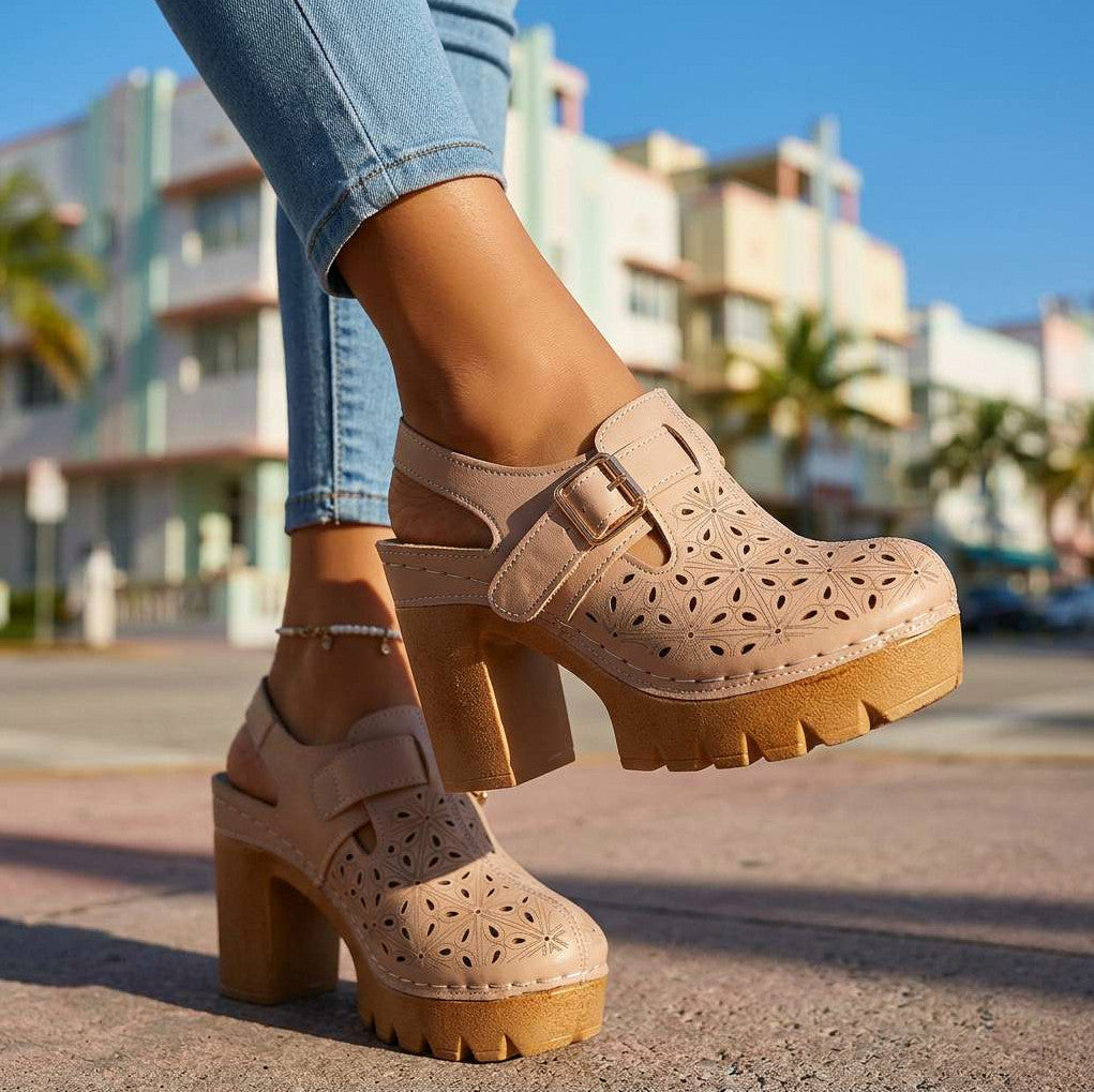 Cutout Platform Chunky Heel Clogs
