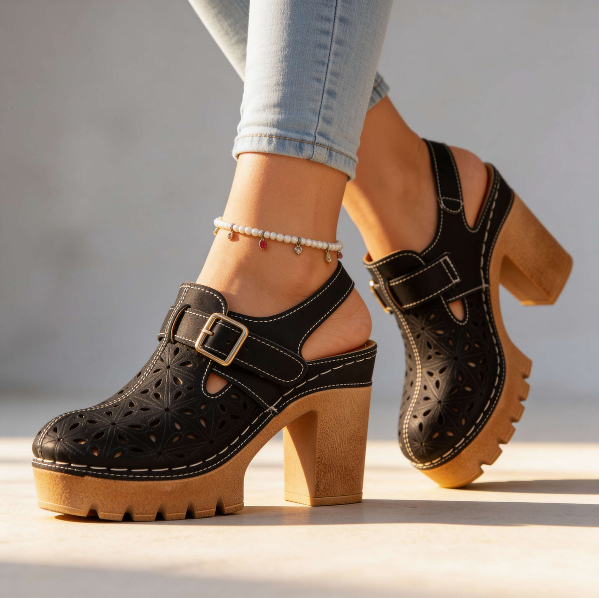 Cutout Platform Chunky Heel Clogs