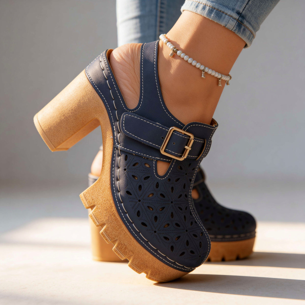 Cutout Platform Chunky Heel Clogs