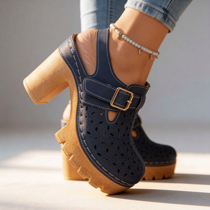Cutout Platform Chunky Heel Clogs
