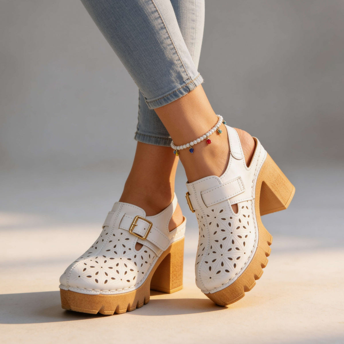 Cutout Platform Chunky Heel Clogs