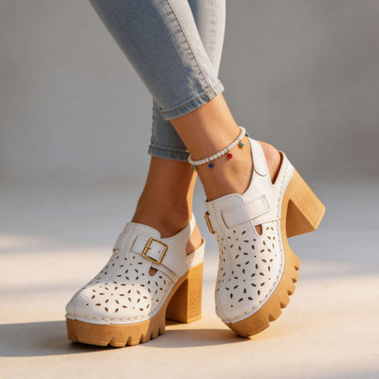 Cutout Platform Chunky Heel Clogs
