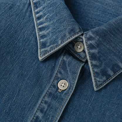 Denim Long Sleeve Button Down Maxi Shirt Dress