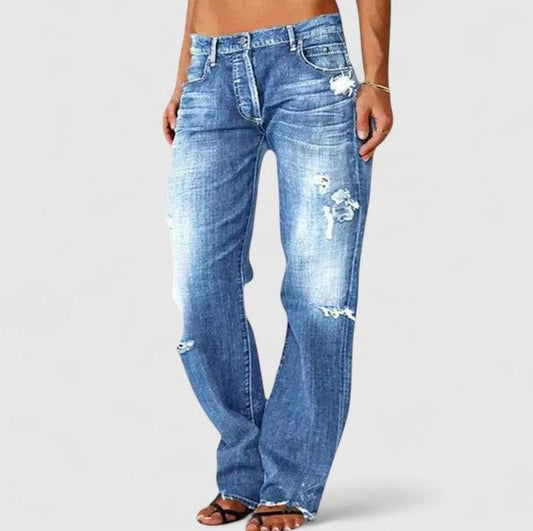 Denim Distressed Straight Leg Jeans