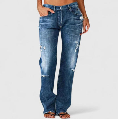 Denim Distressed Straight Leg Jeans