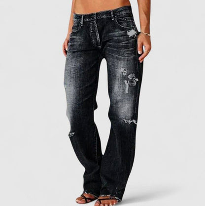 Denim Distressed Straight Leg Jeans