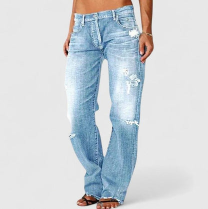 Denim Distressed Straight Leg Jeans