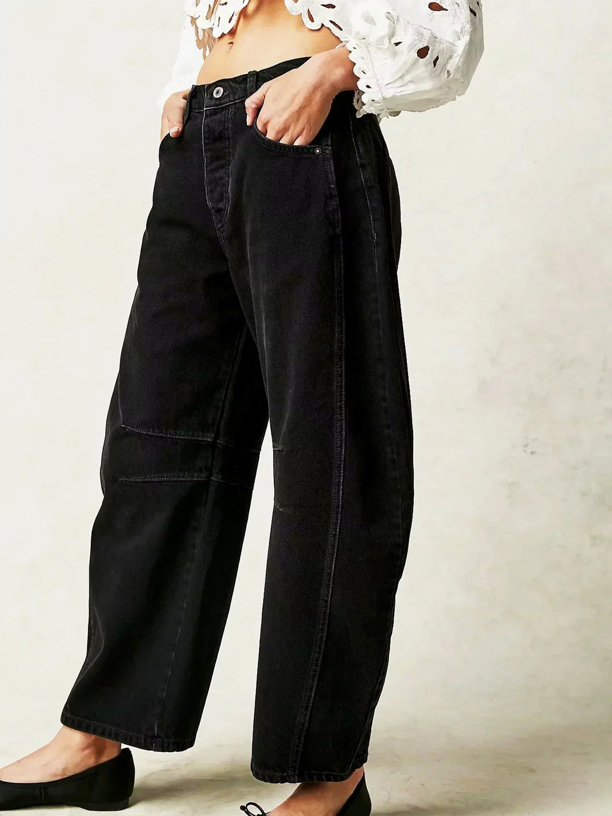 Denim Leopard Print Wide Leg Pants