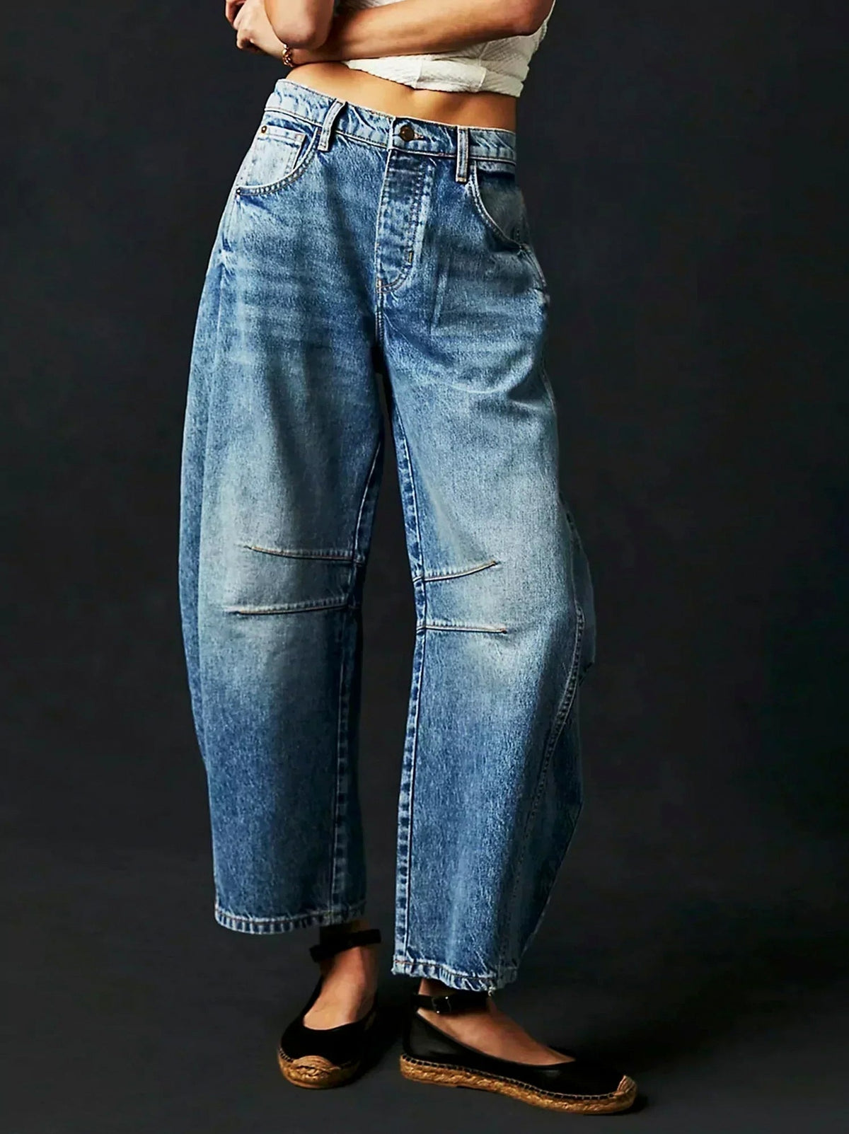 Denim Leopard Print Wide Leg Pants