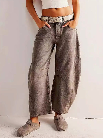 Denim Leopard Print Wide Leg Pants