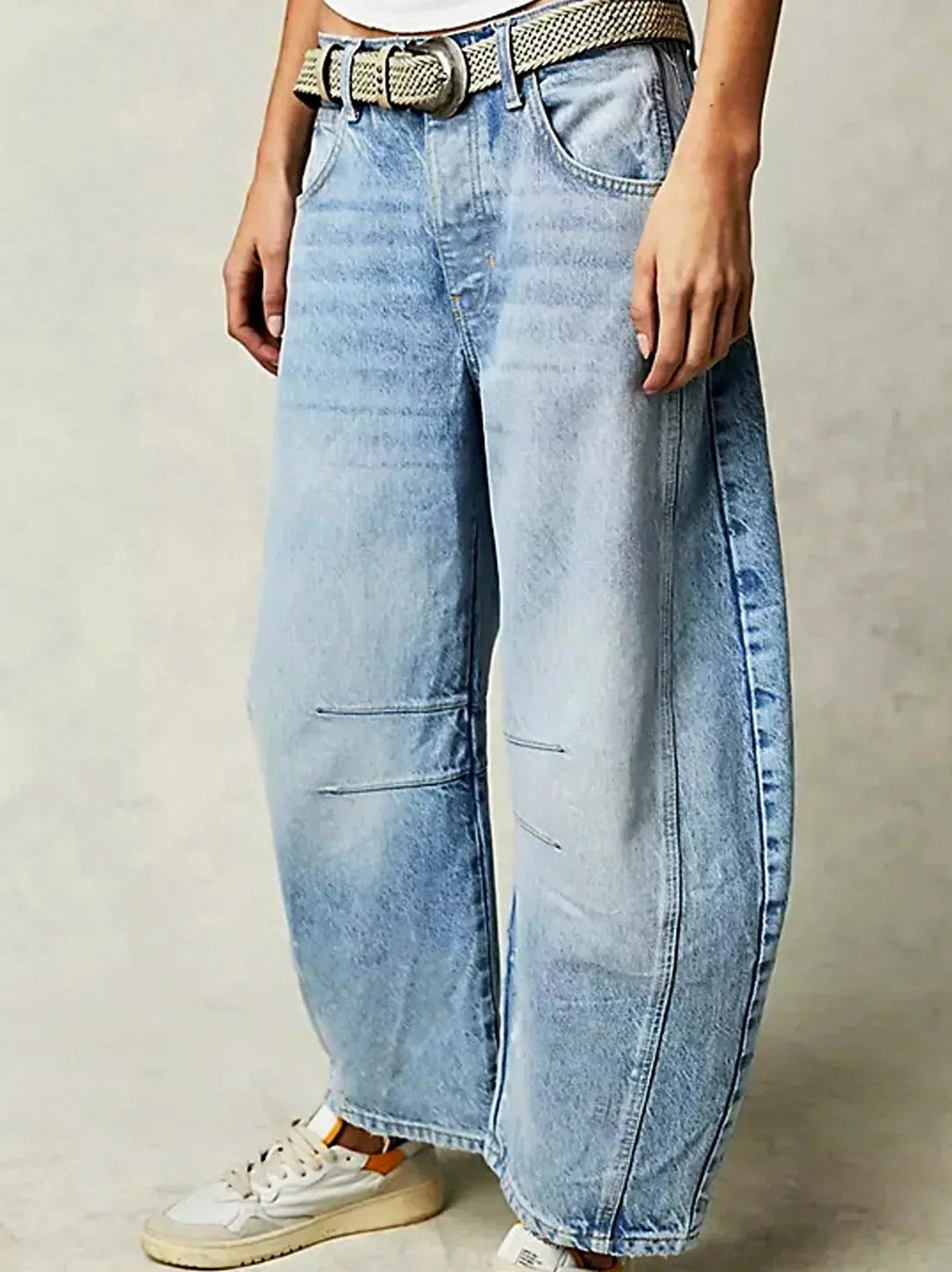 Denim Leopard Print Wide Leg Pants