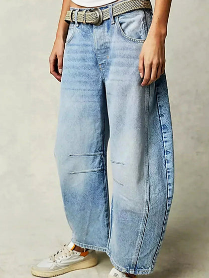 Denim Leopard Print Wide Leg Pants