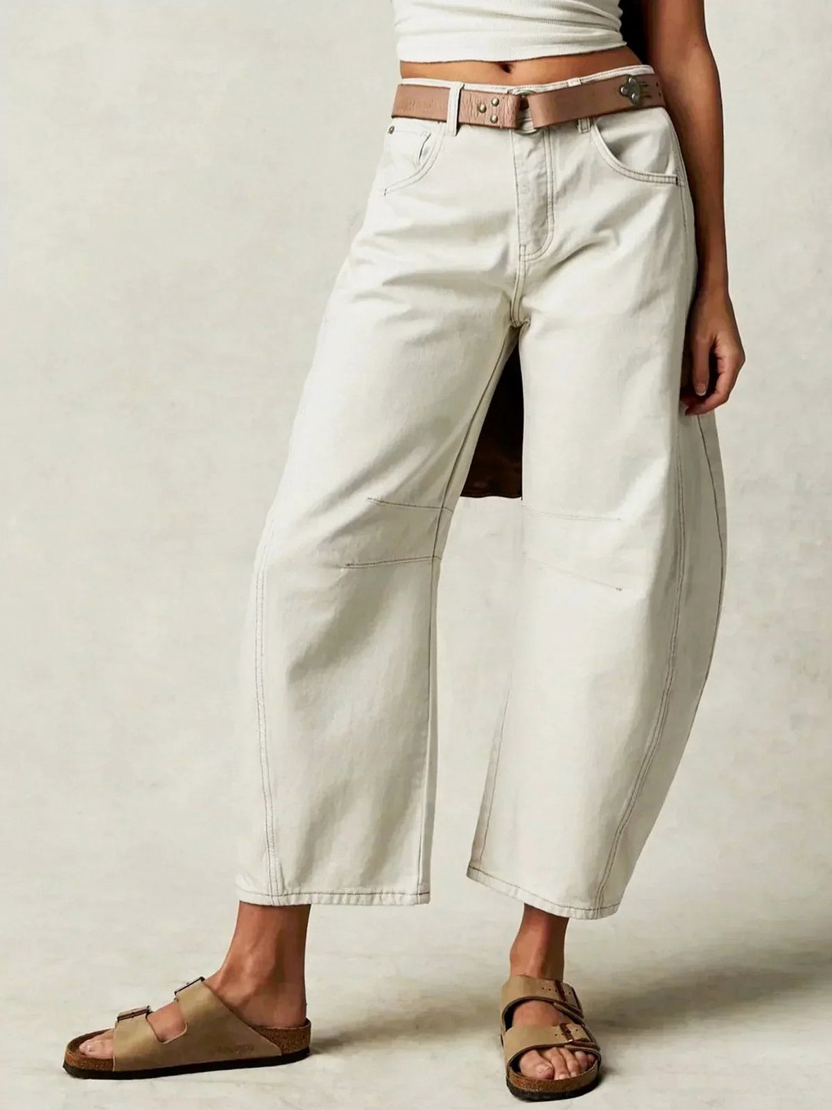 Denim Leopard Print Wide Leg Pants