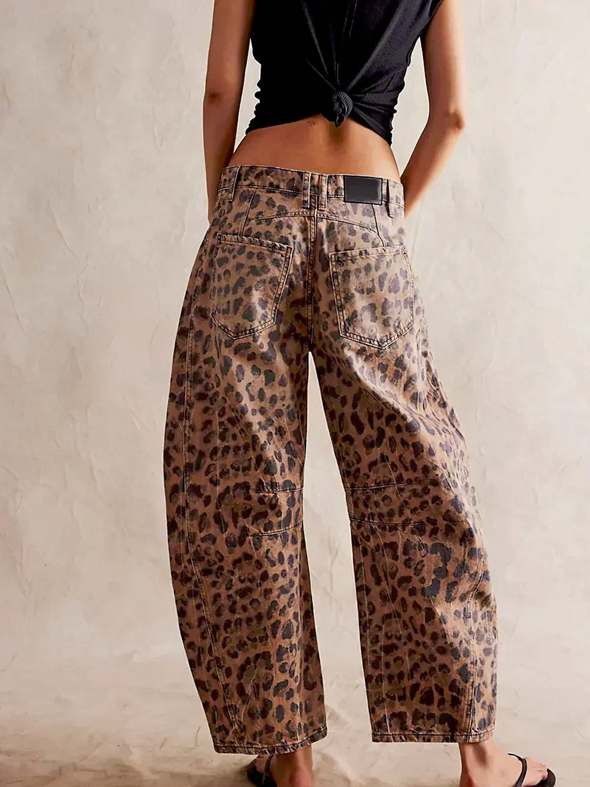 Denim Leopard Print Wide Leg Pants