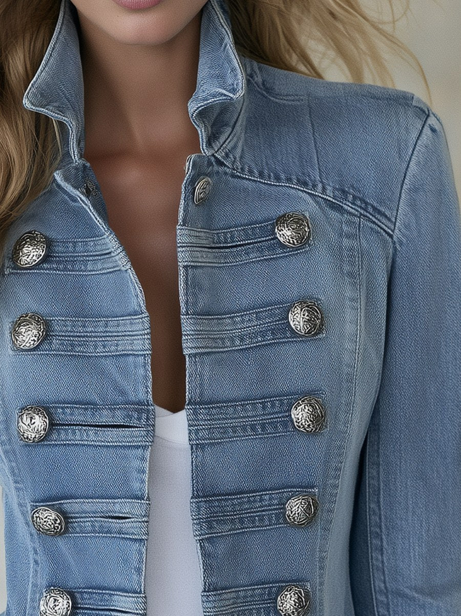 Denim Long Sleeve Military Jacket