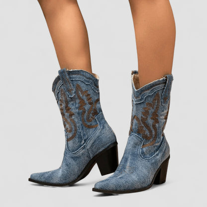 Denim Pointed Toe Western Boots