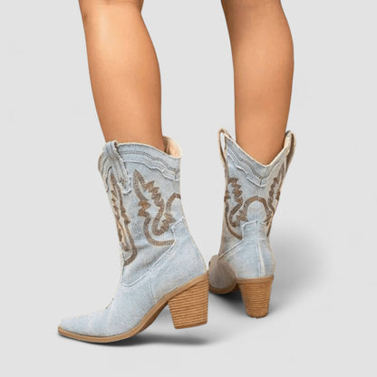 Denim Pointed Toe Western Boots