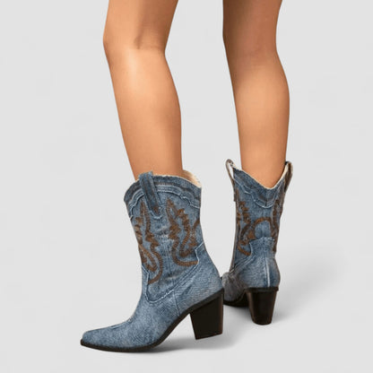 Denim Pointed Toe Western Boots