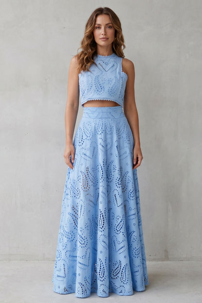 Eyelet Crop Top and Maxi Skirt Set